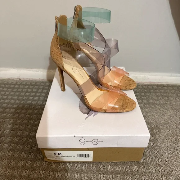 Jessica Simpson Clear Strap Multicolor Heels Size 9 - Picture 2 of 2